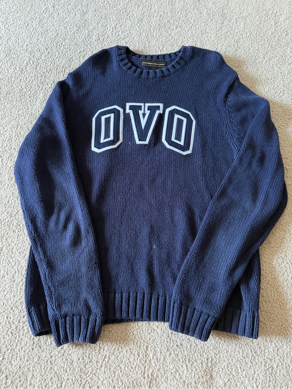 OVO Navy Blue Crewneck Sweater with White Lettering